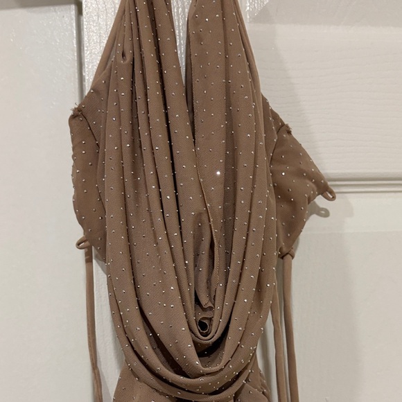 Lovely Day One Shoulder Tan Dress with Sparkle - Picture 6 of 6